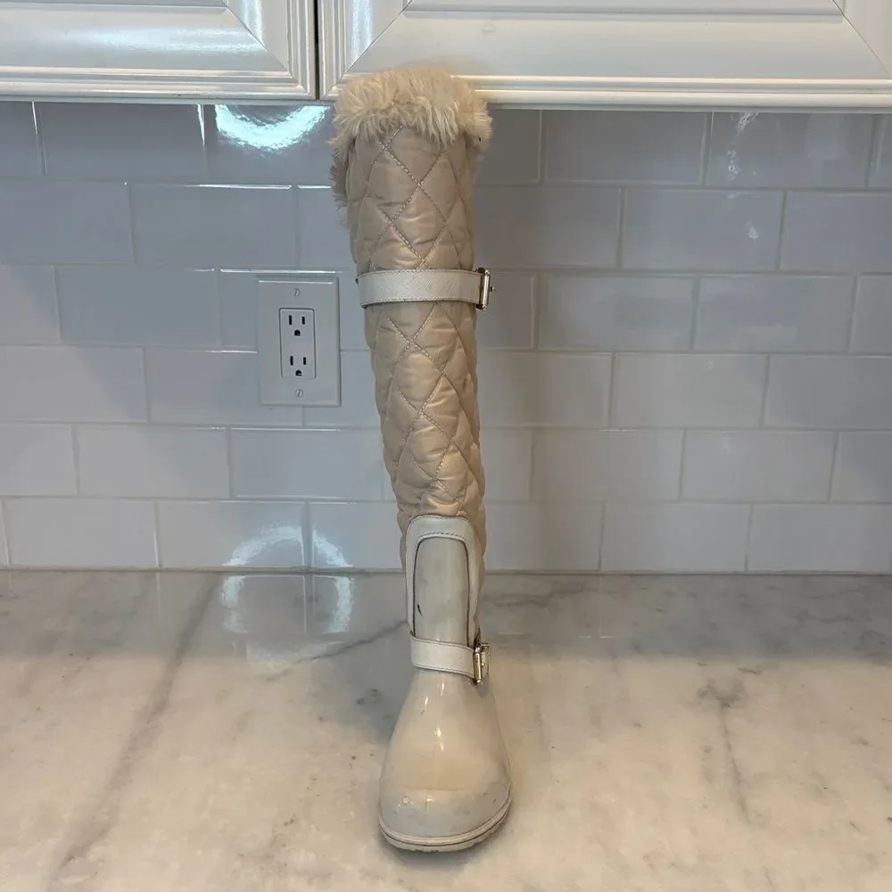Michael Kors Boots Fulton Harness Quilted Tall Fur Lined Rainboots Winter Size 6